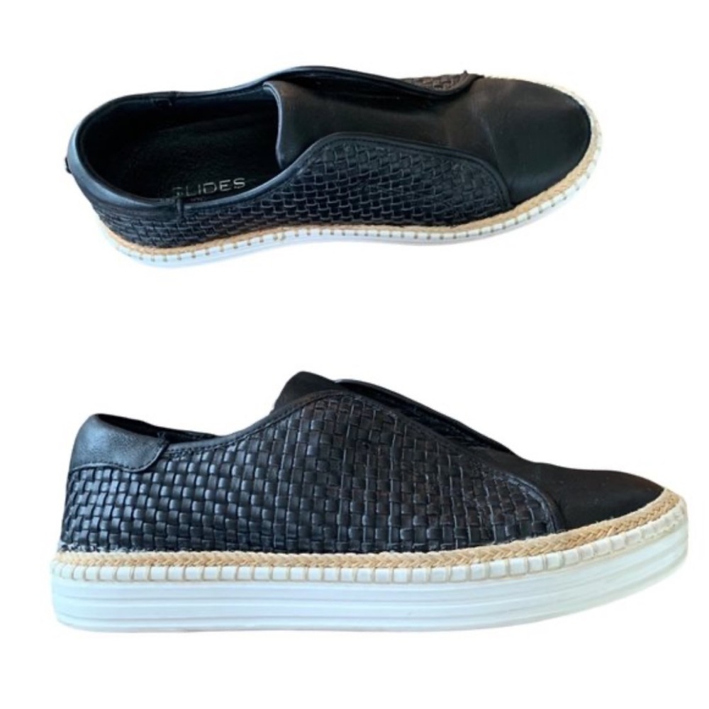J/Slides Kayla Black Woven Leather Espadrille Sneakers size 6.5